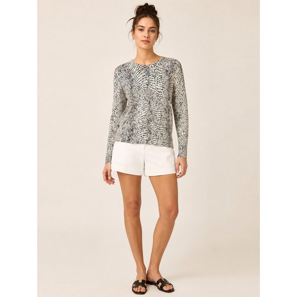 Banana Republic Womens Snakeskin Print Cotton Sweater Small‎ Chic Black Ivory